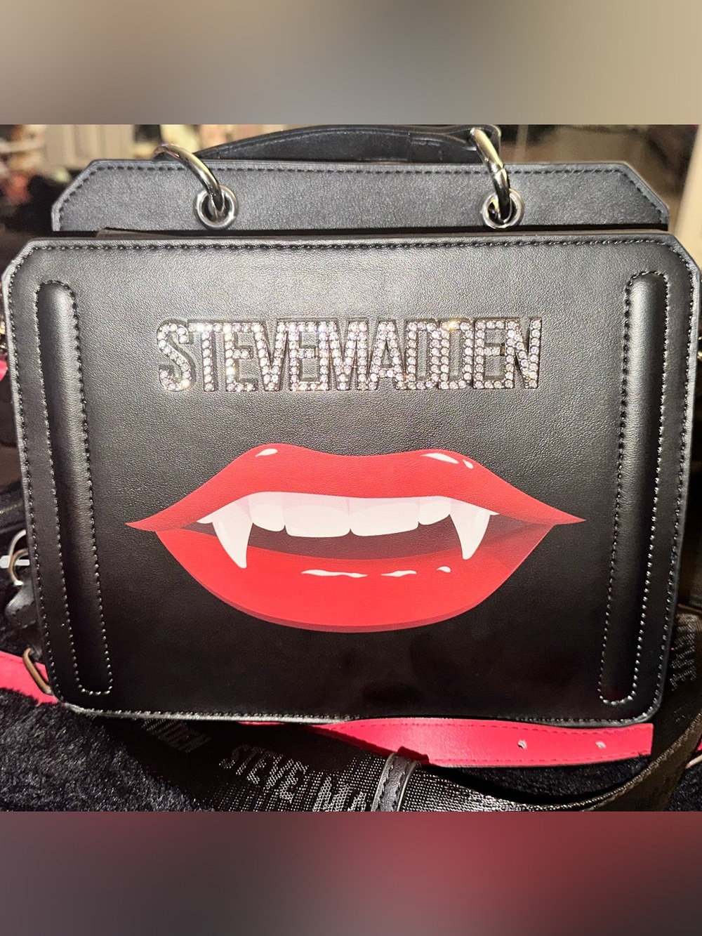 Never been used Steve Madden Black Tote with Red Lip Vampire Graphic
